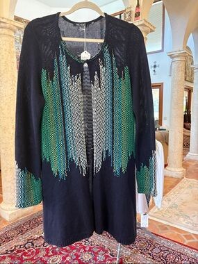 Nic Zoe Navy Linen, Cotton, Viscose Rayon Cardigan